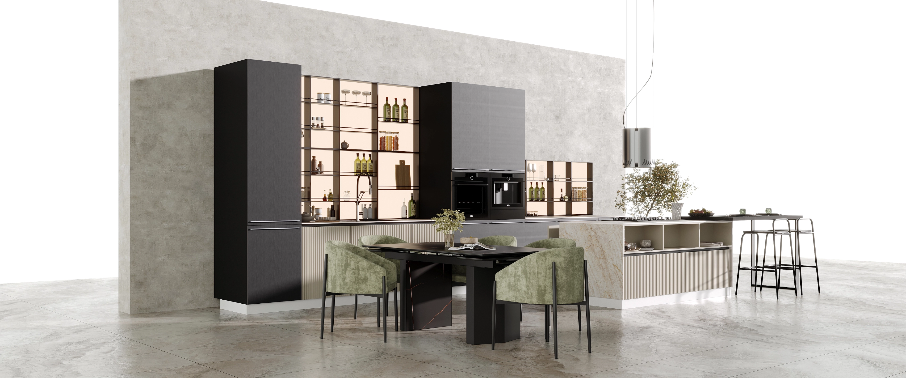 Кухня с алюминиевыми полками