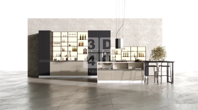 Кухня с алюминиевыми полками