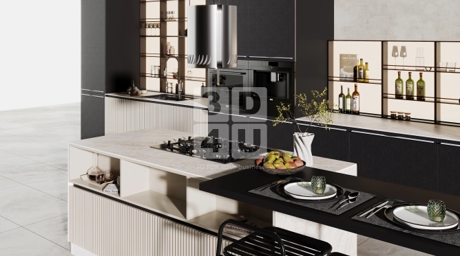 Кухня с алюминиевыми полками