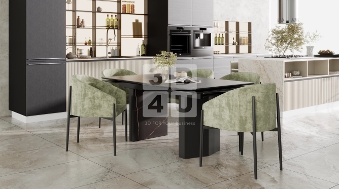 Кухня с алюминиевыми полками