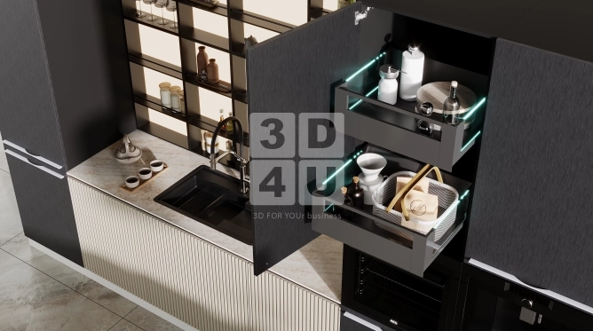 Кухня с алюминиевыми полками