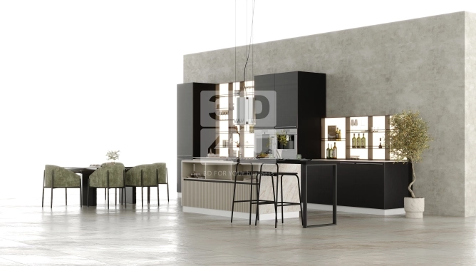 Кухня с алюминиевыми полками