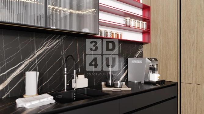 Кухня с красными акцентами